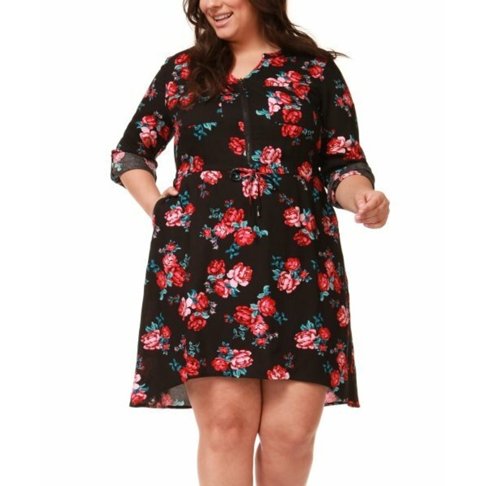 Dex Plus Women Dress Black Color Floral  Size X With Adjustable Drawstring Waist